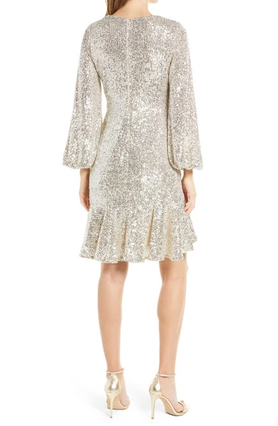 Eliza J Ruffle Long Sleeve Dress In Silver