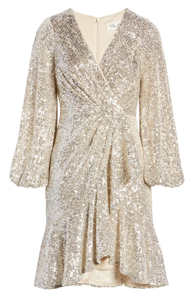 Eliza J Ruffle Long Sleeve Dress In Silver