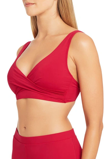 Sea Level Cross Front Multifit Bikini Top In Red
