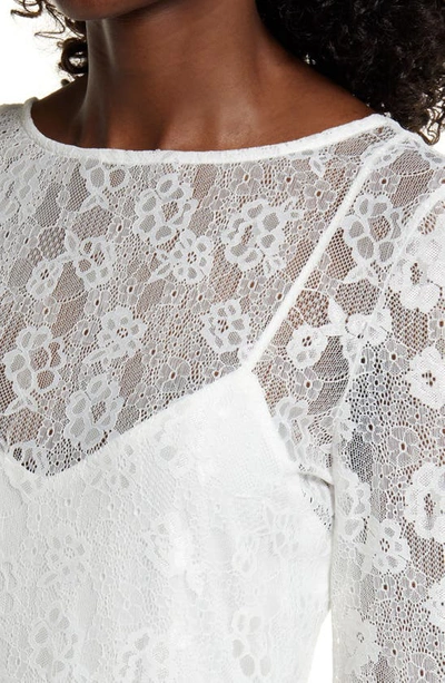 Shop Open Edit Sheer Lace Long Sleeve Maxi Dress In Ivory