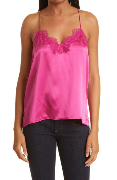 Shop Cami Nyc The Racer Lace Trim Silk Camisole In Magenta