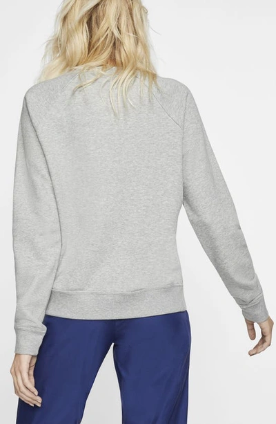 Shop Nike Sportswear Essential Fleece Crewneck Sweatshirt In Grey Heather/ Silver/ White
