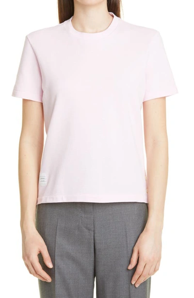 Shop Thom Browne Tricolor Stripe Cotton Piqué T-shirt In Light Pink