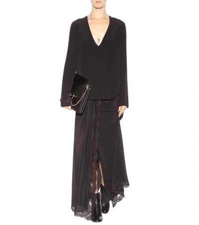 Shop Chloé Lace-trimmed Silk Skirt