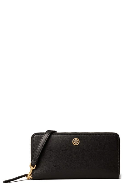 Shop Tory Burch Robinson Zip Slim Wallet In Black