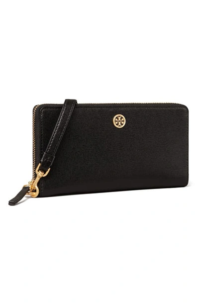 Tory Burch Robinson Continental Leather Wallet In Black