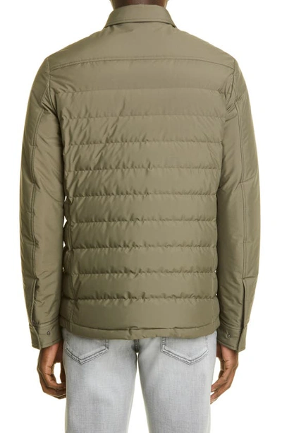 Shop Zegna Stratos Quilted Down Shirt Jacket In Green
