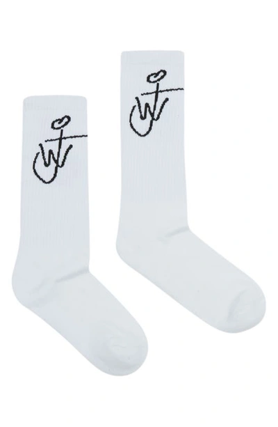 Shop Jw Anderson Anchor Logo Socks In White/ Black