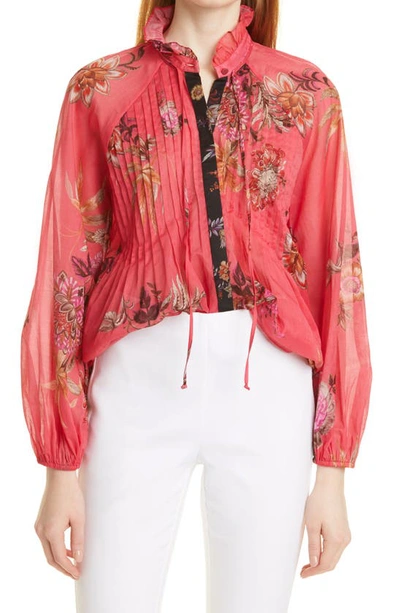 Shop Kobi Halperin Joanna Floral Cotton Blouse In Flamingo Multi
