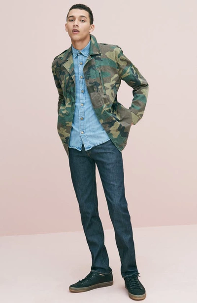 Billy Reid Distressed Denim Slim Fit Western Shirt In Double Dye