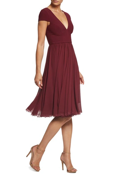 Shop Dress The Population Corey Chiffon Fit & Flare Cocktail Dress In Burgundy
