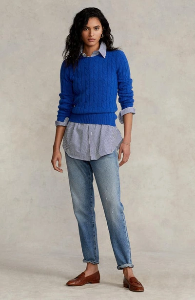 Shop Polo Ralph Lauren Cable Knit Cashmere Sweater In Sapphire Star