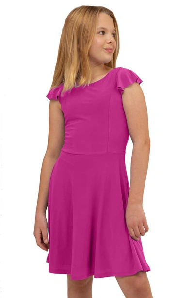 Shop Un Deux Trois Kids' Flutter Sleeve Fit & Flare Dress In Magenta