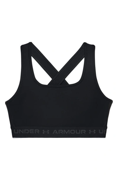 Shop Under Armour Heatgear® Mid Cross Back Sports Bra In Black / Black / Jet Gray