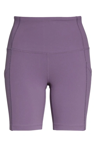 Shop Zella Live In High Waist Pocket Bike Shorts In Purple Mulled