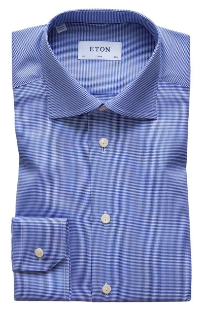 Shop Eton Slim Fit Houndstooth Cotton Dress Shirt In Blue