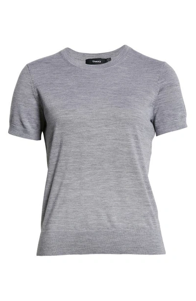 Shop Theory P Regal Short Sleeve Wool Blend Sweater In Cool Heather Grey