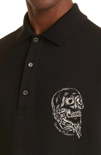 Shop Alexander Mcqueen Skull Embroidery Oversize Polo In Black