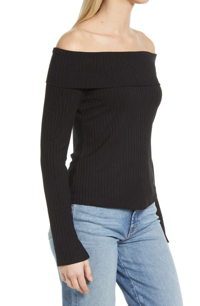 Shop 1.state Rib Off The Shoulder Top In Rich Black