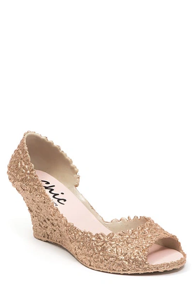 Chic By Lady Couture Peep-toe Wedge In Gold