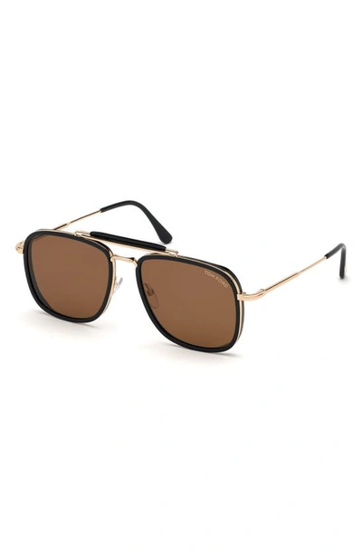 Shop Tom Ford Huck 58mm Aviator Sunglasses In Shiny Black / Brown