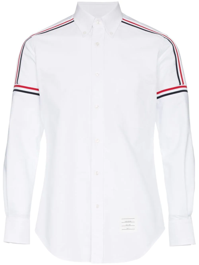 Shop Thom Browne Seamed Elastic Stripe Oxford Shirt In White