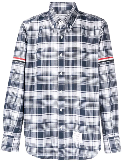 Shop Thom Browne Rwb-stripe Checked-print Shirt In Blau