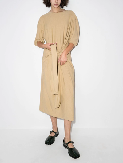 Shop Lemaire Knotted-front Draped Midi Dress In Nude