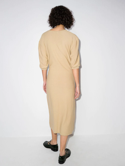 Shop Lemaire Knotted-front Draped Midi Dress In Nude