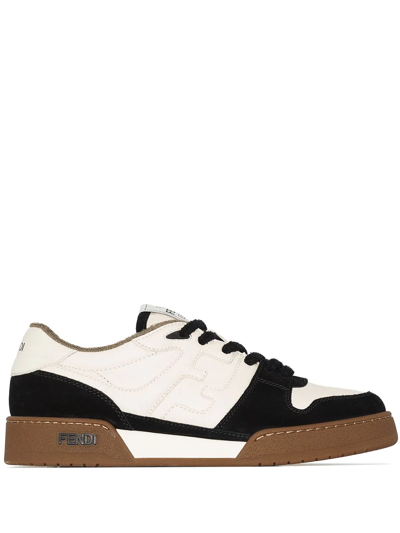 Fendi Match Suede Sneakers With Jacquard Ff Fabric Inserts In Weiss