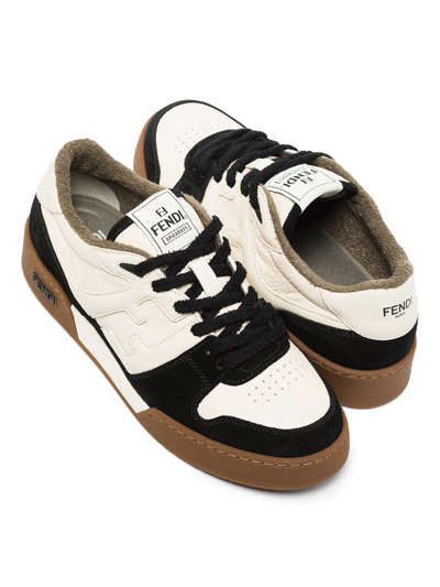 Fendi Match Suede Sneakers With Jacquard Ff Fabric Inserts In Weiss