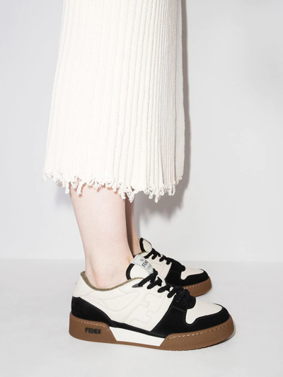 Fendi Match Suede Sneakers With Jacquard Ff Fabric Inserts In Weiss