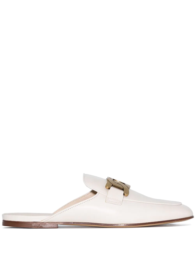 Tod's Catena Chain-link Leather Slippers In Weiss