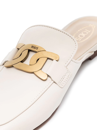 Tod's Catena Chain-link Leather Slippers In Weiss