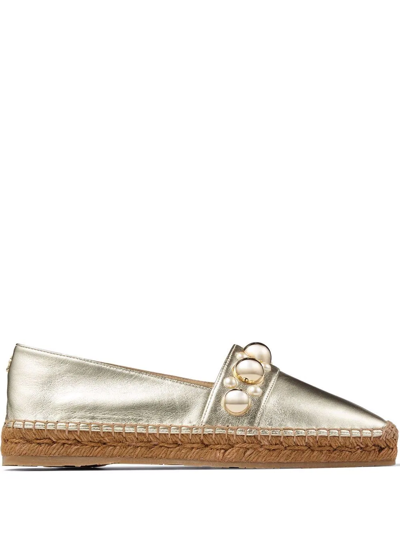 Shop Jimmy Choo Dru Stud Embellished Espadrilles In Gold