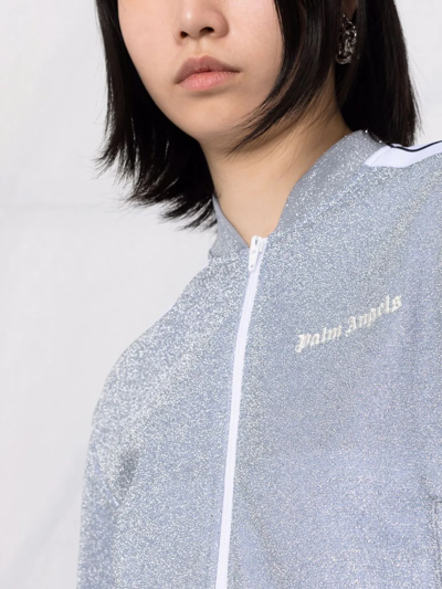 Palm Angels Grey Polyester Blend Glitter Sports Sweatshirt In Grey