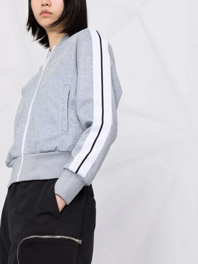 Shop Palm Angels Logo-print Glitter Zip-up Jacket In Grey