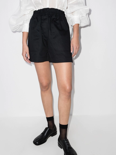 Lee Mathews High Waist Organic Cotton Shorts In Schwarz