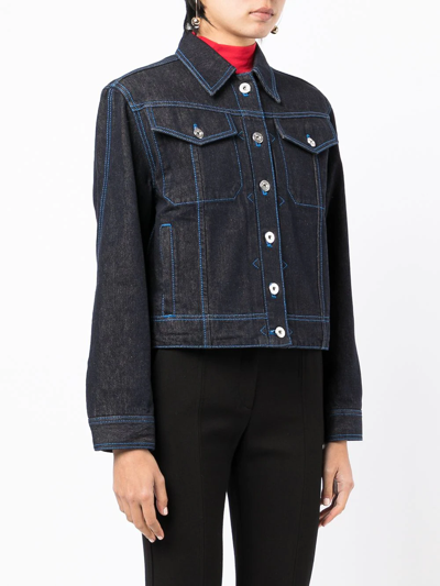 Ferragamo Contrast-stitch Denim Jacket In Blau