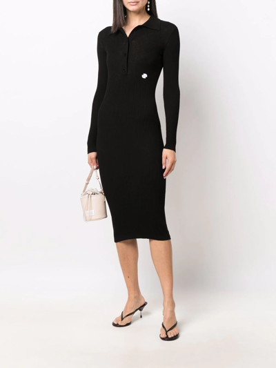 Shop Patou Logo-embroidered Knitted Dress In Schwarz