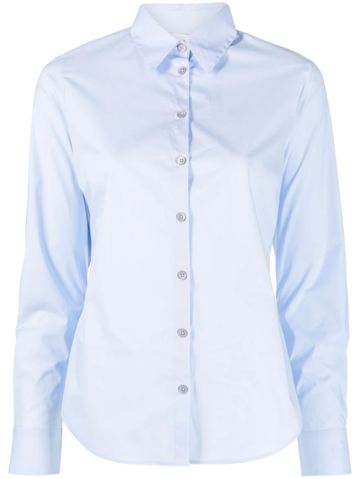 Shop Ps By Paul Smith Pointed-collar Organic-cotton Shirt In Blau