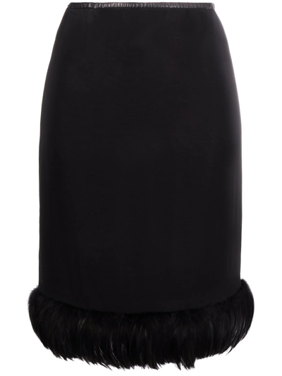 Shop Saint Laurent Feather-trim Silk Skirt In Schwarz