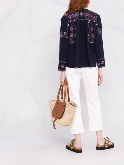 Shop Isabel Marant Étoile Embroidered Long-sleeve Blouse In Blau