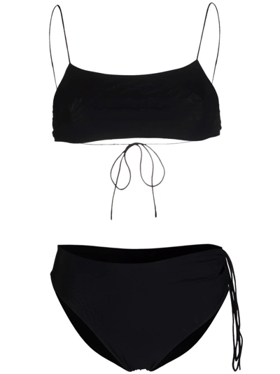 Shop Amazuìn Tie-detail Bikini Set In Schwarz