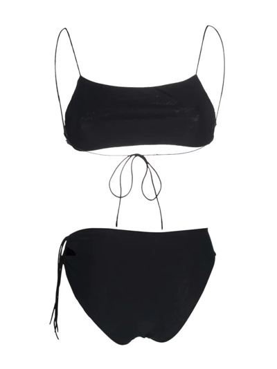 Shop Amazuìn Tie-detail Bikini Set In Schwarz