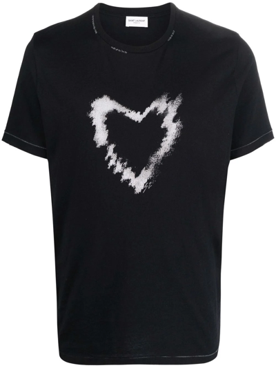 Shop Saint Laurent Heart-print Organic Cotton T-shirt In Black