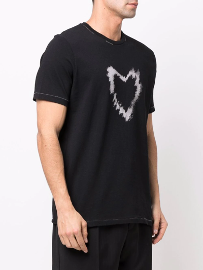 Shop Saint Laurent Heart-print Organic Cotton T-shirt In Black