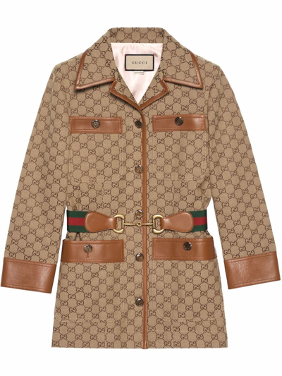 Gucci Gg Canvas Jacket With Web Belt In Nude