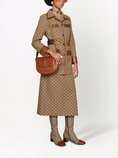 Gucci Gg Canvas Jacket With Web Belt In Nude
