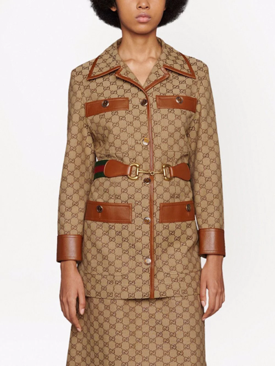 Shop Gucci Gg Supreme Belted Jacket In Nude